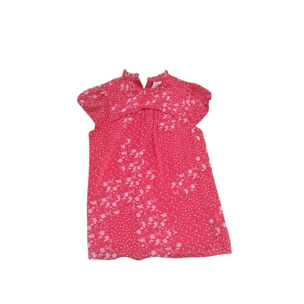 Joie cranberry pink chiffon Floral ruffle neck short sleeve Blouse size small - Picture 2 of 10